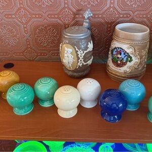 Fiesta Ceramic Salt and Pepper Shakers Set - Assorted Blues, Greens, Cream